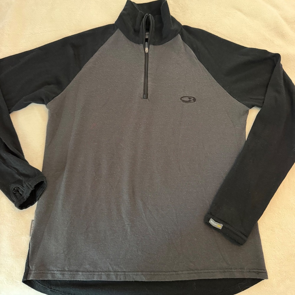 Icebreaker Bodyfit 260 Merino Wool Quarter Zip Base Layer Top Mens Medium Grey